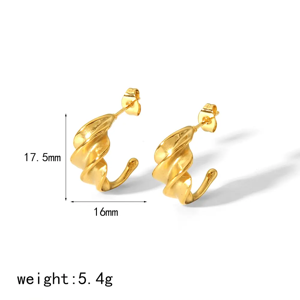 1 Pair Simple Classic Style Twist C Shape Stainless Steel 18K Gold Plated Women's Stud Earrings h5 Picture2